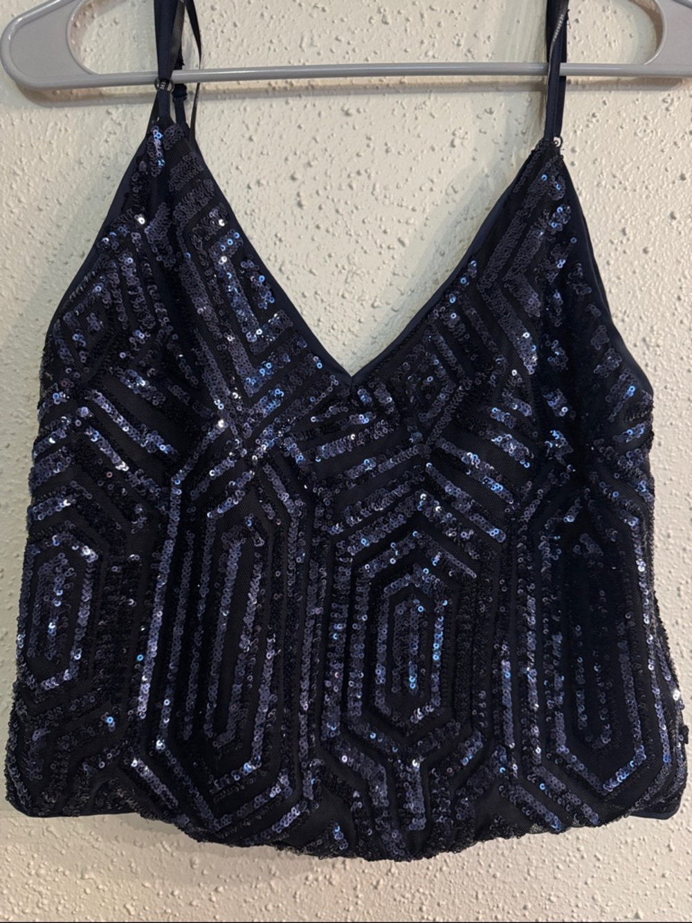 Forever 21 Navy Blue Sequin Embellished Cropped Cami